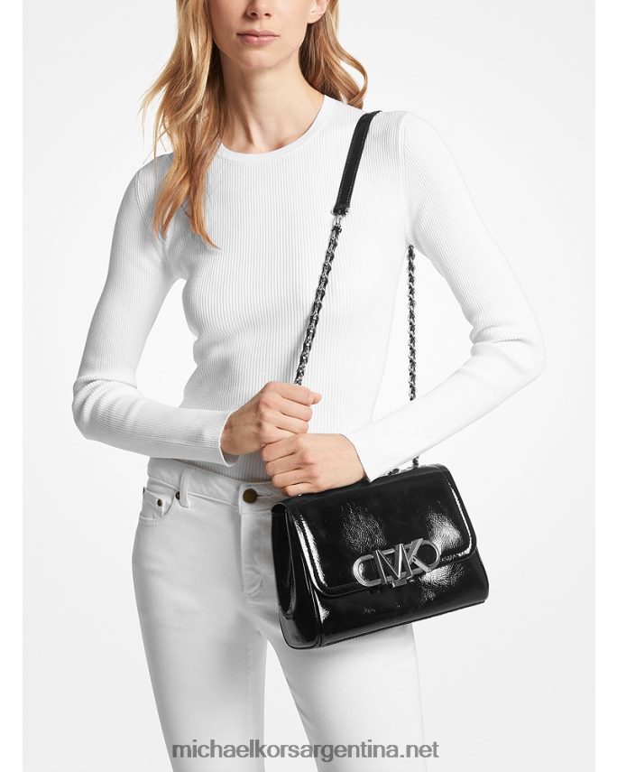 mujer negro bolso de hombro parker mediano de charol arrugado Michael Kors T46HB01333