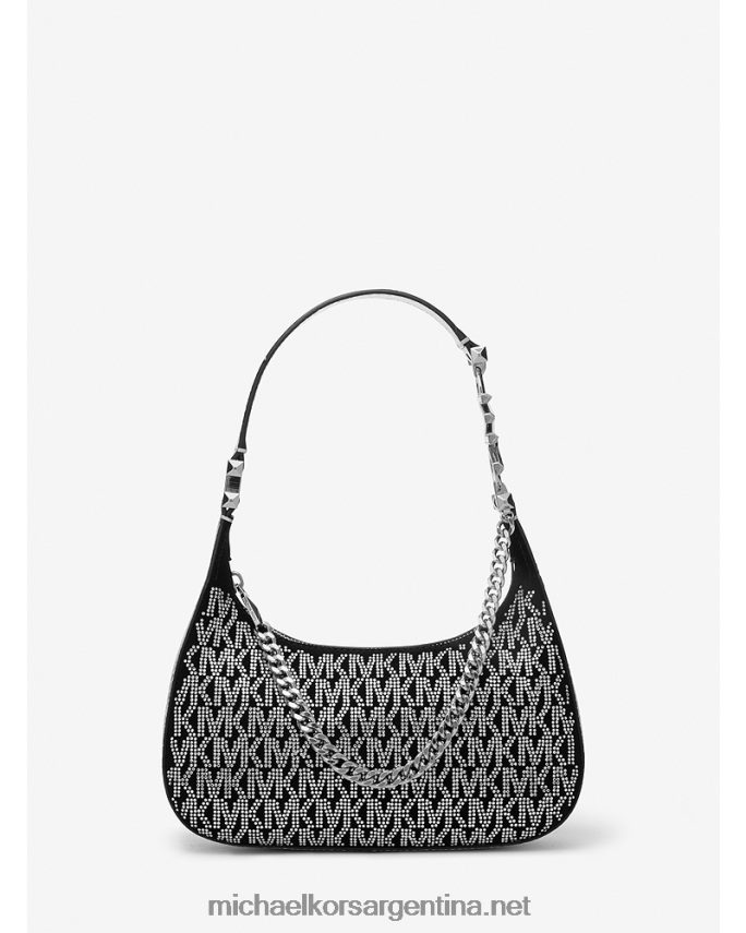mujer negro/plata bolso de hombro piper pequeño con logo de cristal Michael Kors T46HB01362