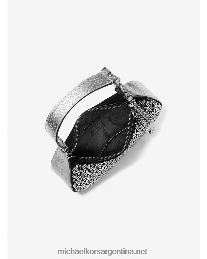 mujer negro/plata bolso de hombro piper pequeño con logo de cristal Michael Kors T46HB01362