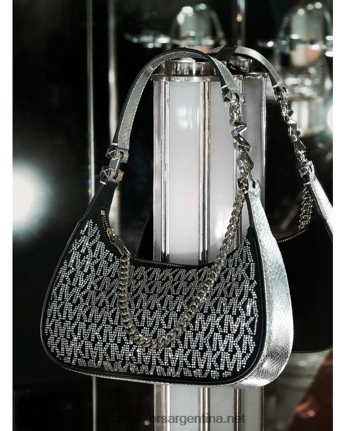 mujer negro/plata bolso de hombro piper pequeño con logo de cristal Michael Kors T46HB01362
