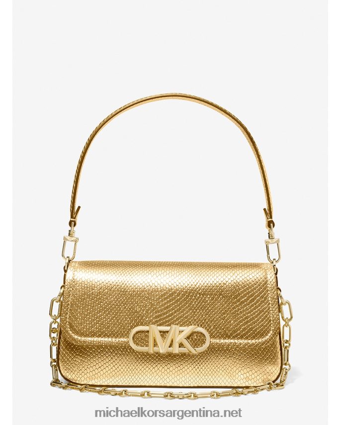 mujer oro pálido bolso de hombro parker mediano de piel metalizada con grabado de serpiente Michael Kors T46HB01369