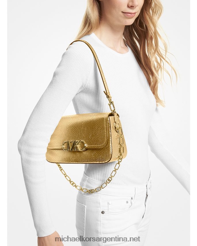 mujer oro pálido bolso de hombro parker mediano de piel metalizada con grabado de serpiente Michael Kors T46HB01369