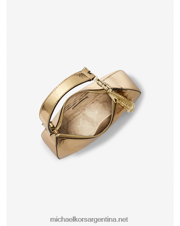 mujer oro pálido bolso de hombro piper pequeño de piel metalizada con grabado de serpiente Michael Kors T46HB01317