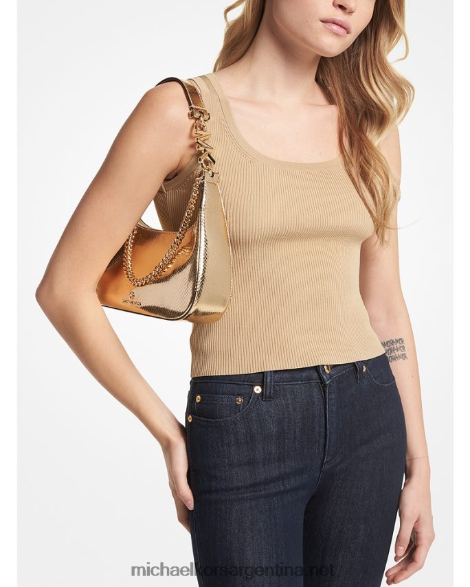 mujer oro pálido bolso de hombro piper pequeño de piel metalizada con grabado de serpiente Michael Kors T46HB01317