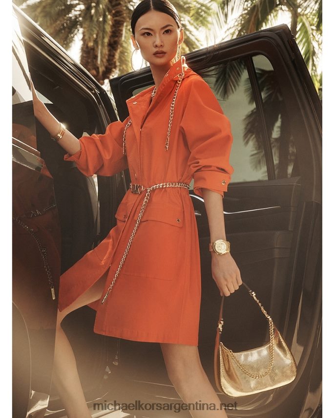 mujer oro pálido bolso de hombro piper pequeño de piel metalizada con grabado de serpiente Michael Kors T46HB01317