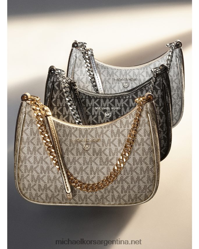 mujer oro pálido bolso de mano pequeño con logo metalizado y dije jet set Michael Kors T46HB01363