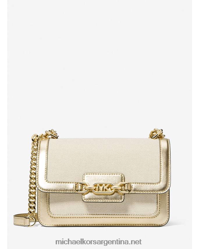 mujer oro pálido/natural bolso de hombro grande de lona jaspeada y piel sintética metalizada Michael Kors T46HB01296