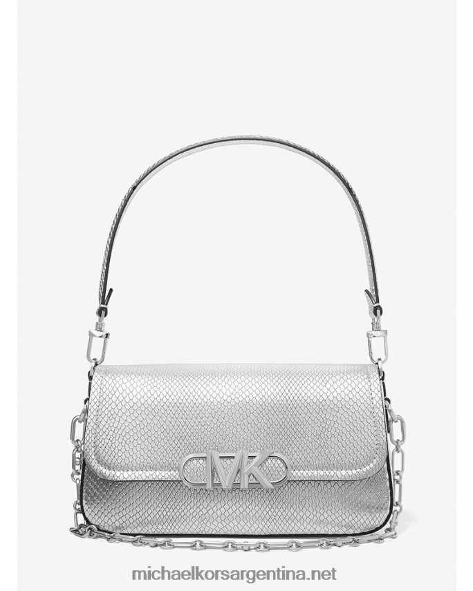 mujer plata bolso de hombro parker mediano de piel metalizada con grabado de serpiente Michael Kors T46HB01366