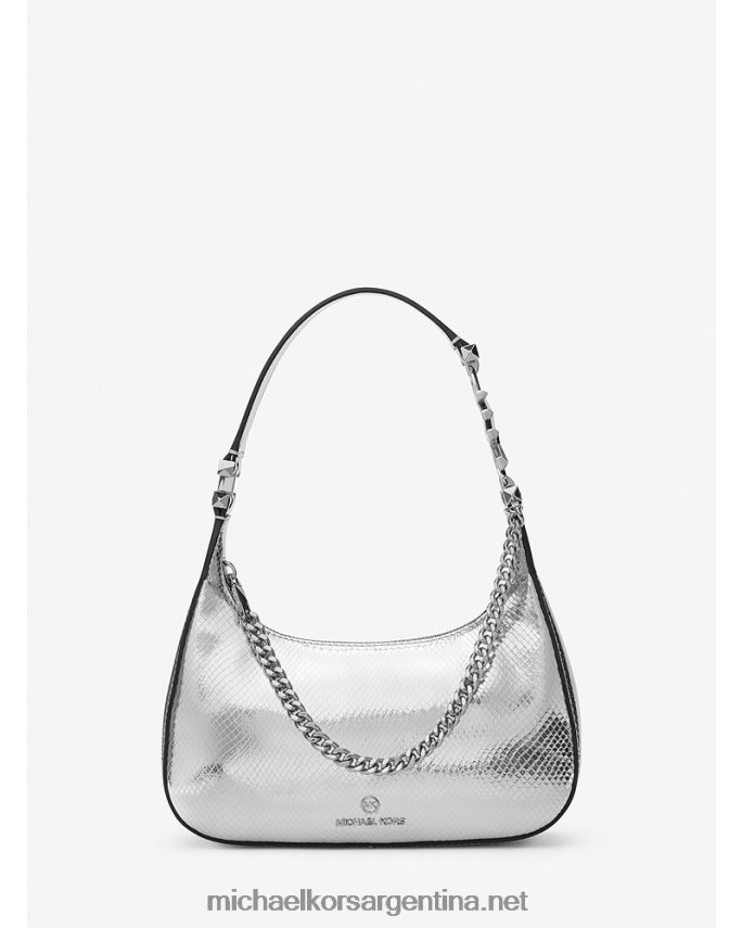 mujer plata bolso de hombro piper pequeño de piel metalizada con grabado de serpiente Michael Kors T46HB01315