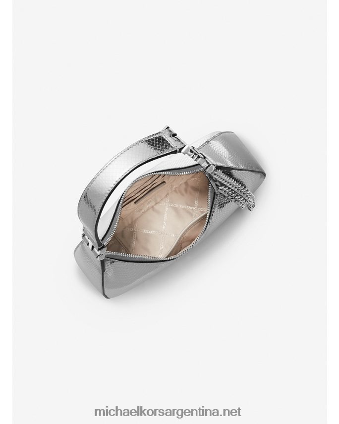 mujer plata bolso de hombro piper pequeño de piel metalizada con grabado de serpiente Michael Kors T46HB01315