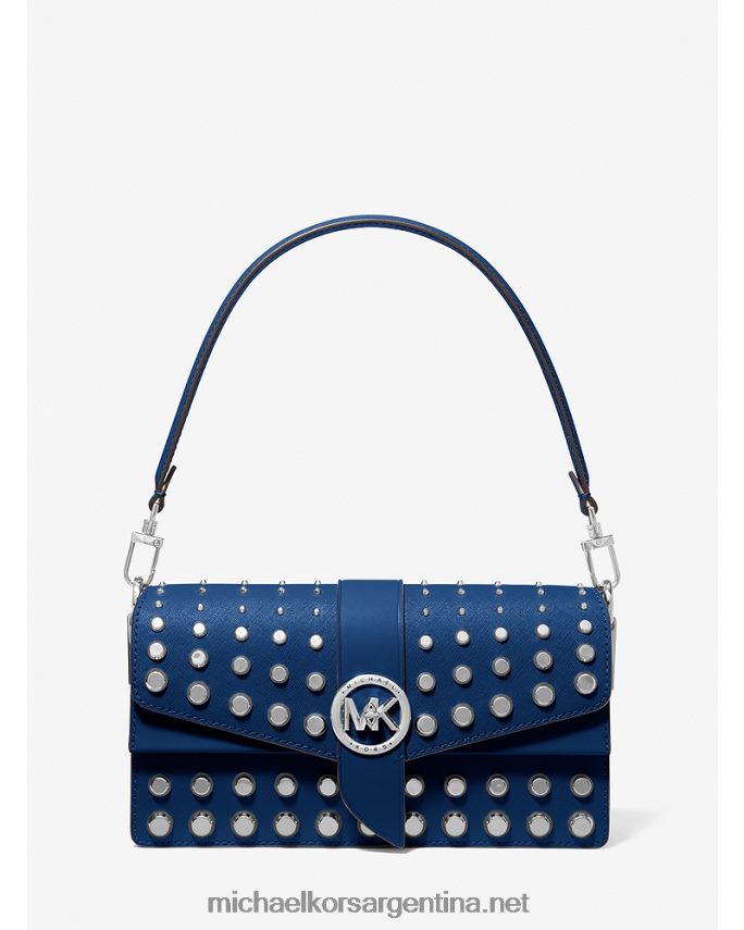 mujer río azul bolsa de hombro Greenwich mediana de piel saffiano con tachuelas Michael Kors T46HB01336