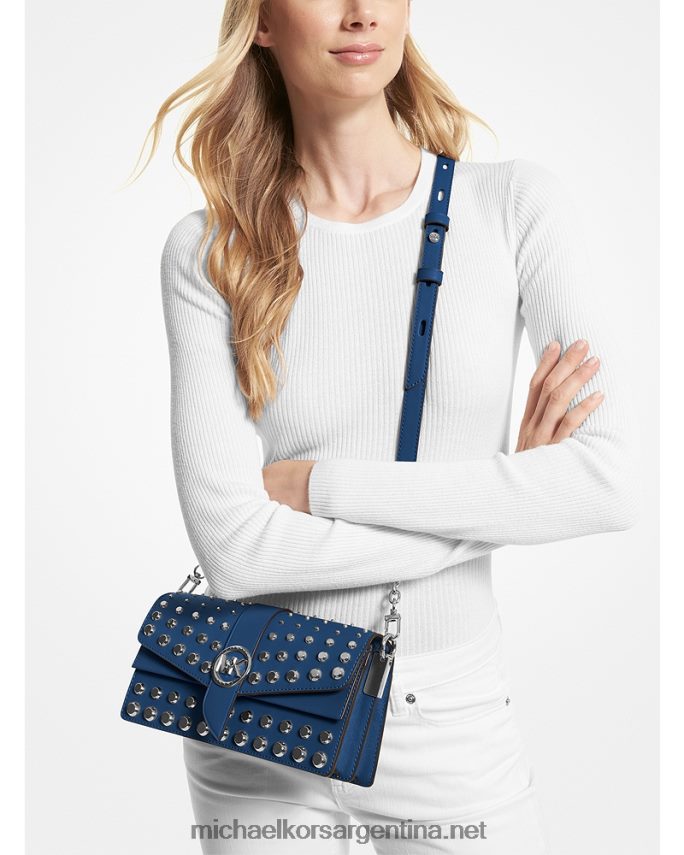 mujer río azul bolsa de hombro Greenwich mediana de piel saffiano con tachuelas Michael Kors T46HB01336