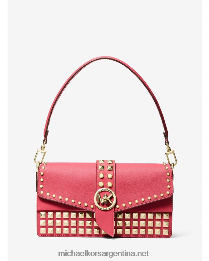 mujer rojo rubí bolsa de hombro Greenwich mediana de piel saffiano con tachuelas Michael Kors T46HB01385