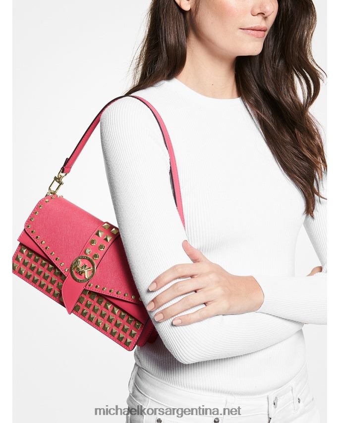 mujer rojo rubí bolsa de hombro Greenwich mediana de piel saffiano con tachuelas Michael Kors T46HB01385