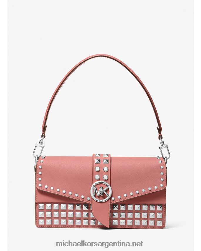 mujer rosa bolsa de hombro Greenwich mediana de piel saffiano con tachuelas Michael Kors T46HB01340