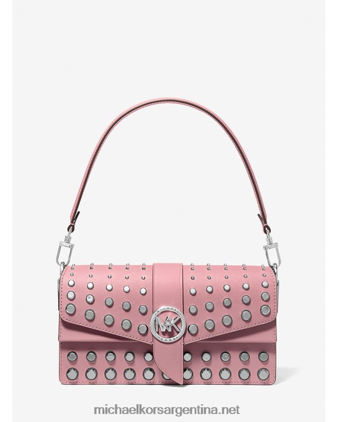 mujer rosa real bolsa de hombro Greenwich mediana de piel saffiano con tachuelas Michael Kors T46HB01334