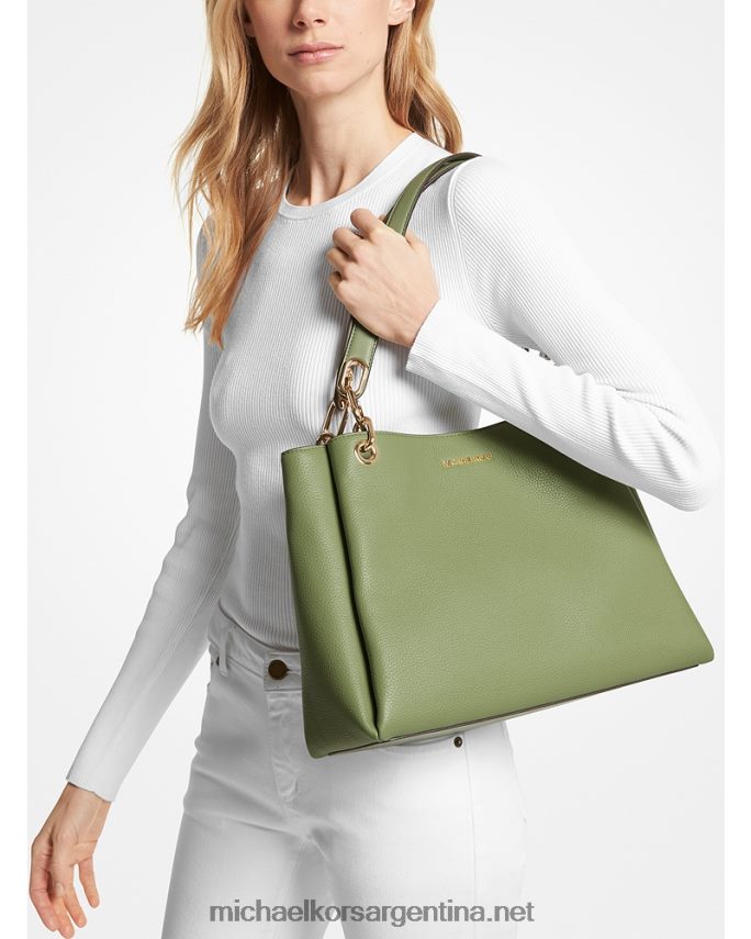 mujer salvia ligera bolso de hombro trisha grande de piel granulada Michael Kors T46HB01319