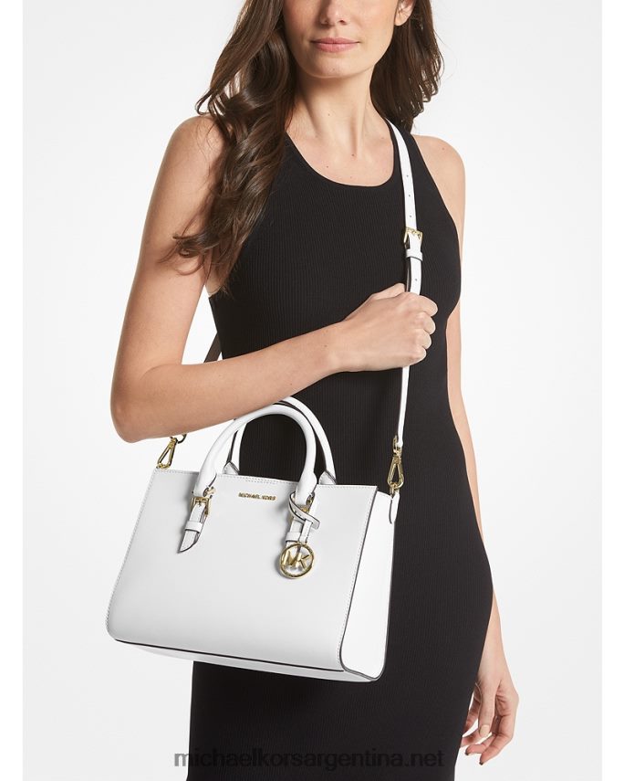 mujer Blanco óptico bolso satchel 2 en 1 mediano Sally de piel saffiano y logo Michael Kors T46HB01431