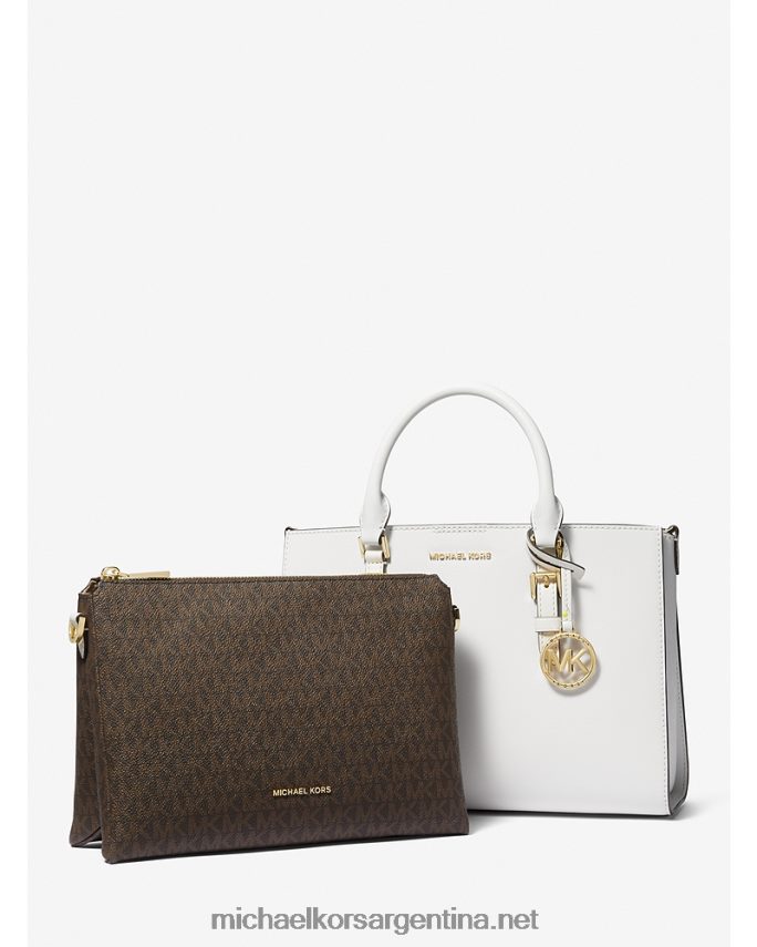 mujer Blanco óptico bolso satchel 2 en 1 mediano Sally de piel saffiano y logo Michael Kors T46HB01431