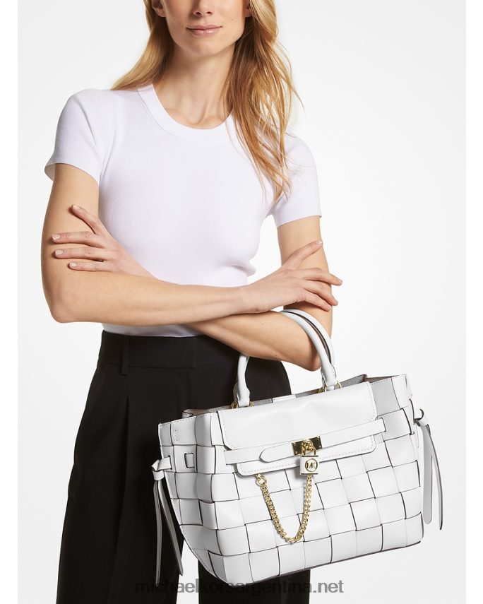 mujer Blanco óptico bolso satchel hamilton legacy grande de piel entretejida con cinturón Michael Kors T46HB01405