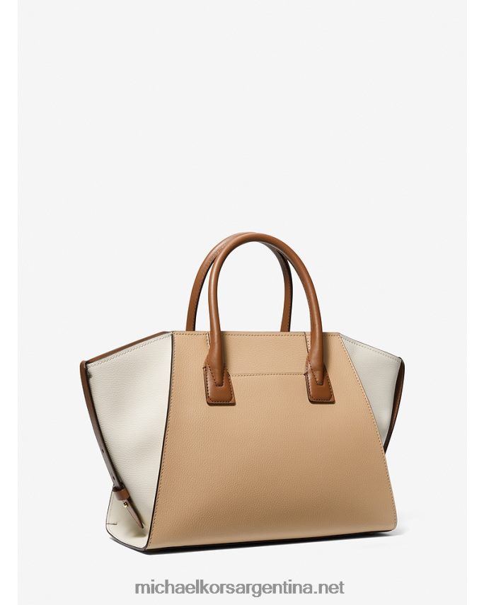 mujer combinación de camellos bolso satchel avril grande de piel granulada con bloques de color y cremallera superior Michael Kors T46HB01445