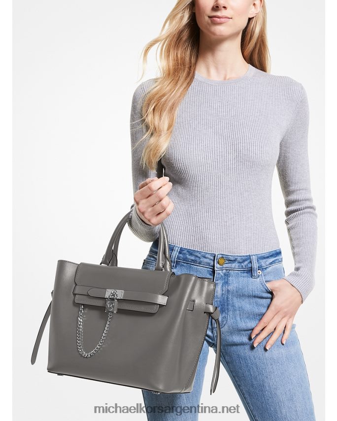mujer cuero gris bolso satchel hamilton legacy grande de piel con cinturón Michael Kors T46HB01402
