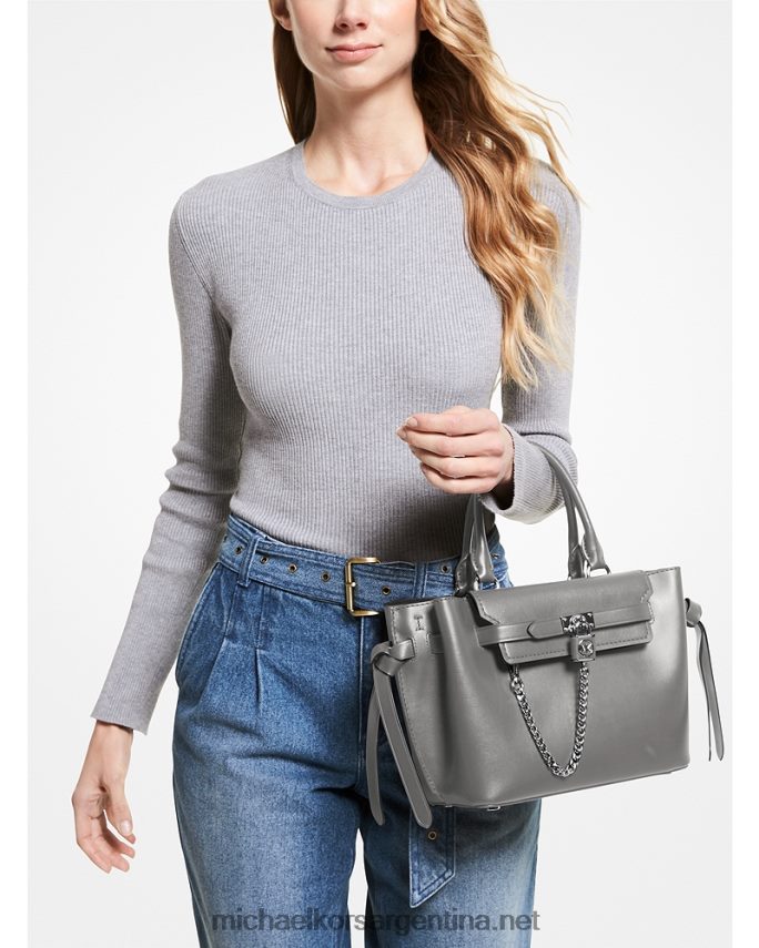 mujer cuero gris bolso satchel hamilton legacy pequeño de piel con cinturón Michael Kors T46HB01504