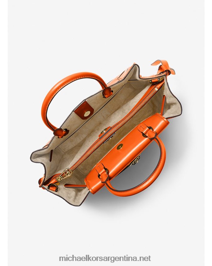 mujer naranja óptica bolso satchel hamilton legacy grande de piel entretejida con cinturón Michael Kors T46HB01398