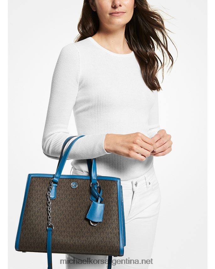 mujer patrimonio azul bolso satchel Chantal mediano con logo Michael Kors T46HB01412