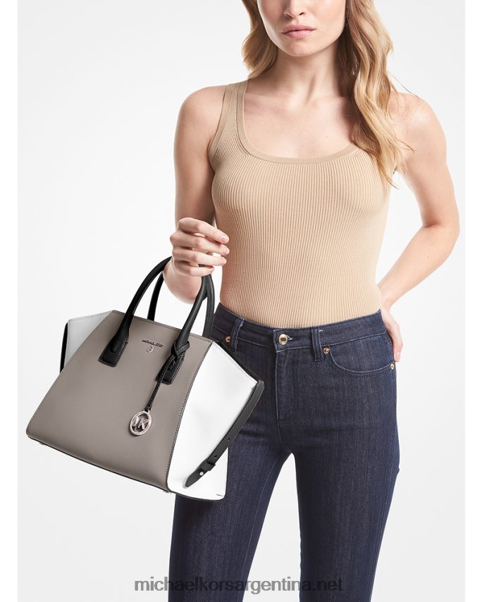 mujer pgry/opt/negro bolso satchel avril grande de piel granulada con bloques de color y cremallera superior Michael Kors T46HB01447