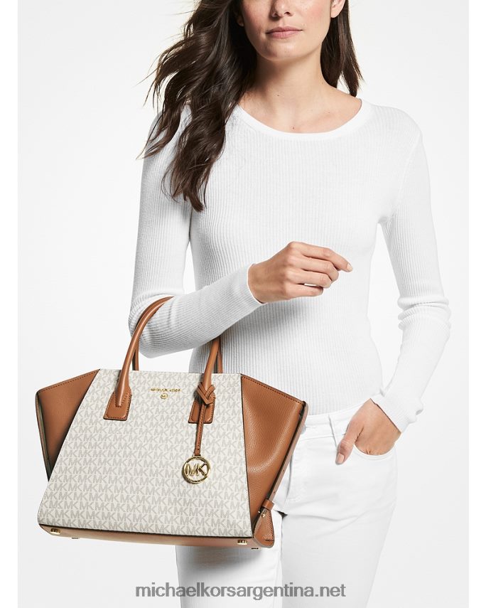 mujer vainilla/bellota bolso satchel avril con logo grande y cremallera en la parte superior Michael Kors T46HB01494