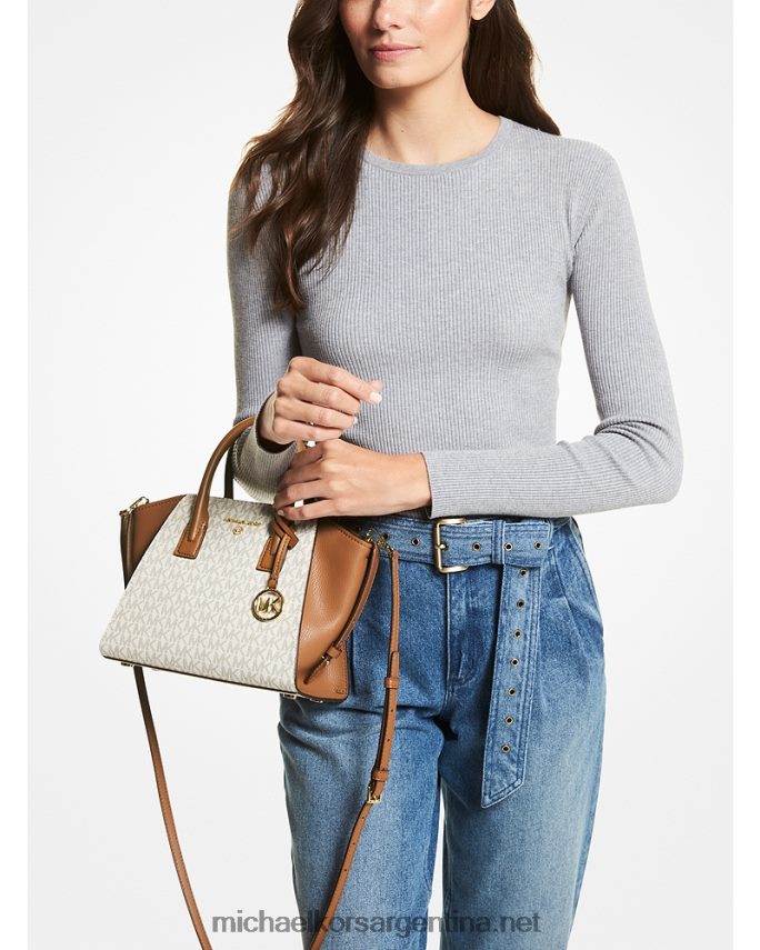 mujer vainilla/bellota bolso satchel avril pequeño con logo y cremallera en la parte superior Michael Kors T46HB01500