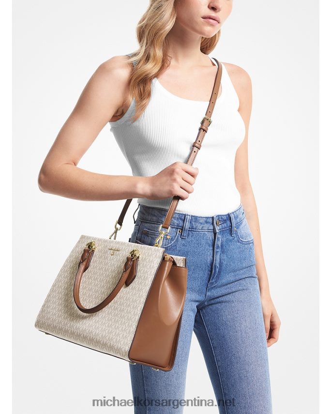 mujer vainilla/bellota cartera marilyn grande con logo Michael Kors T46HB01396