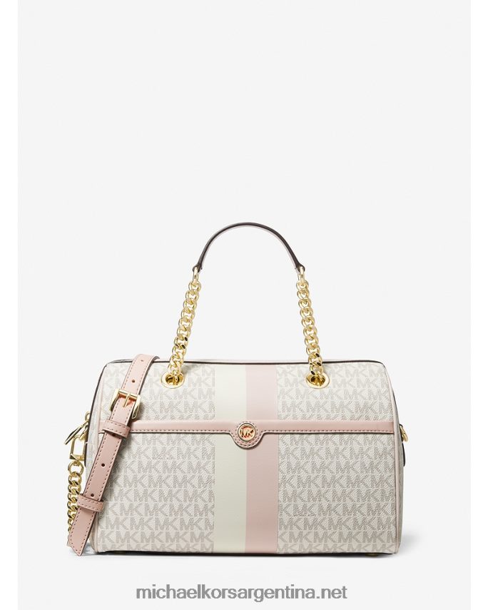 mujer vainilla/rosa suave bolso satchel blaire mediano con rayas del logo Michael Kors T46HB01508