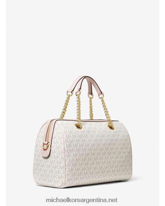 mujer vainilla/rosa suave bolso satchel blaire mediano con rayas del logo Michael Kors T46HB01508