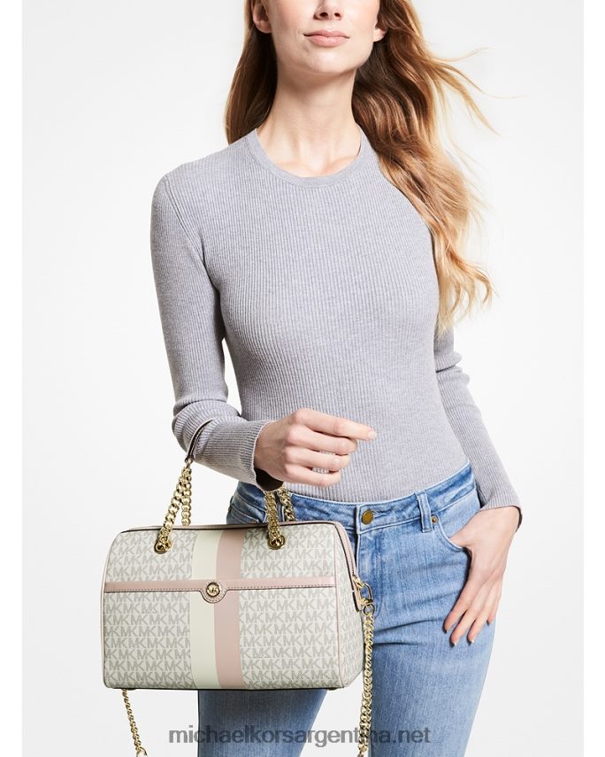 mujer vainilla/rosa suave bolso satchel blaire mediano con rayas del logo Michael Kors T46HB01508