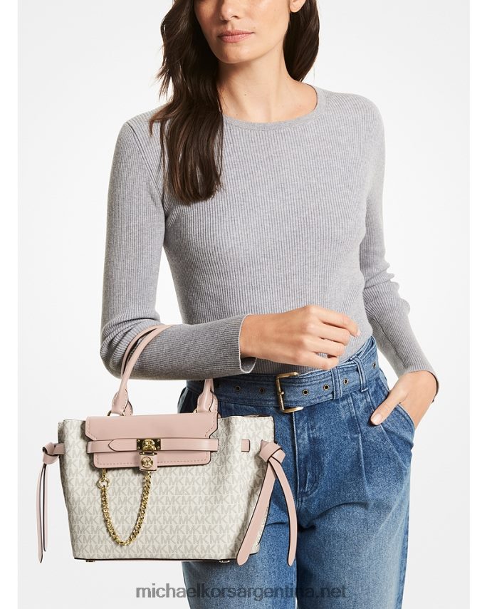 mujer vainilla/rosa suave bolso satchel hamilton legacy pequeño con cinturón y logo Michael Kors T46HB01469