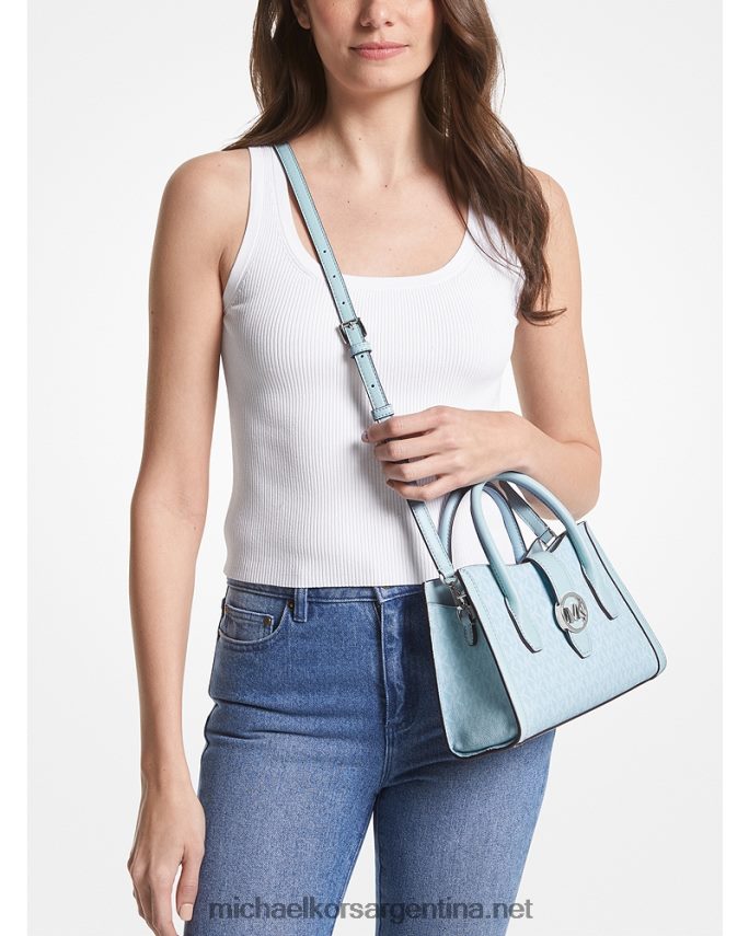 mujer vista azul cartera gabby pequeña con logo Michael Kors T46HB01425