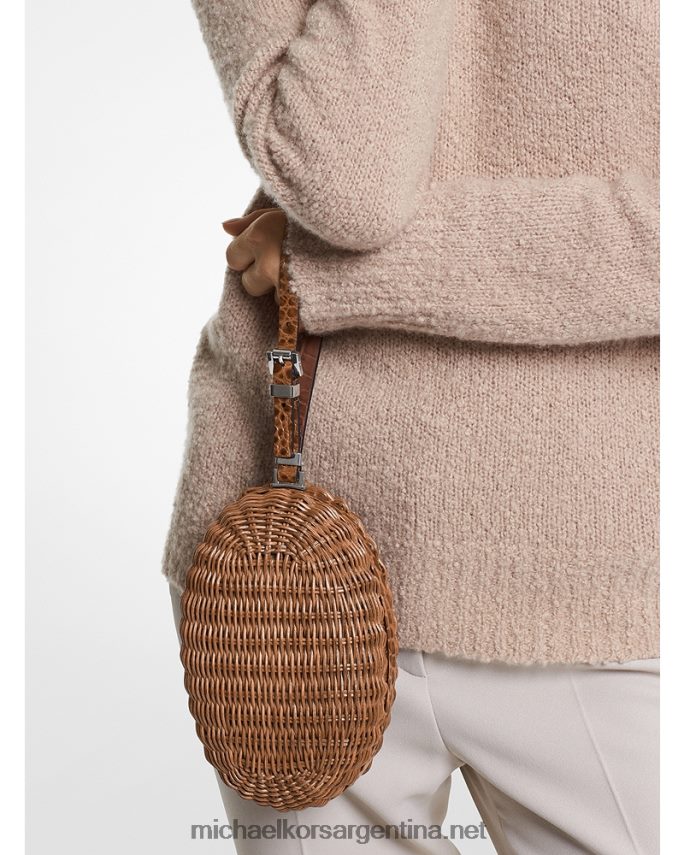 mujer castaña colección gramercy mimbre y cuero repujado de cocodrilo minaudiere Michael Kors T46HB01631