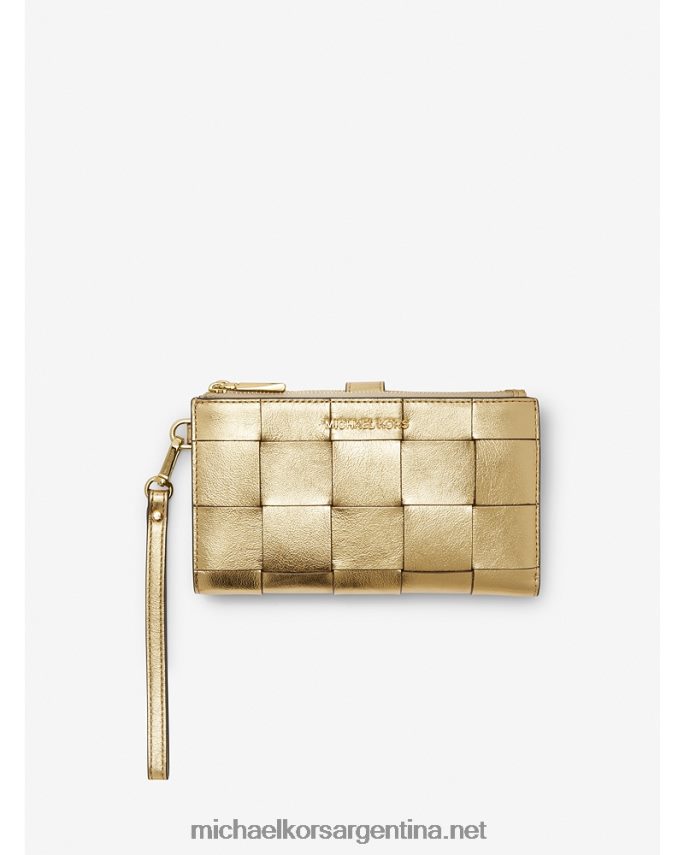 mujer oro pálido cartera para smartphone adele de piel entretejida metalizada Michael Kors T46HB01581