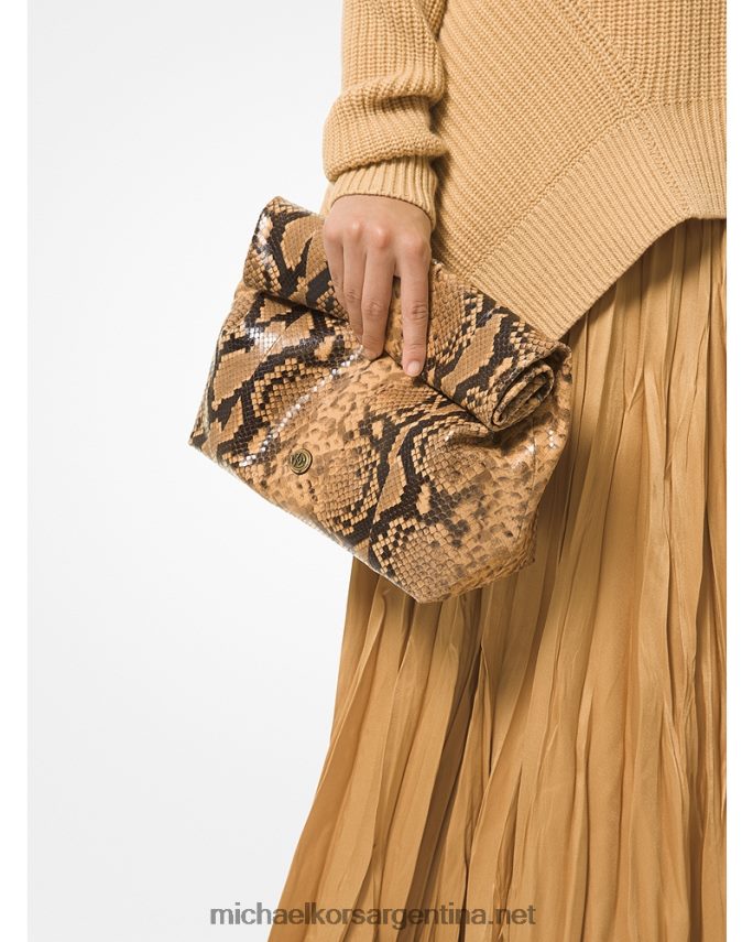 mujer trigo bolso de mano lunch bag con grabado de pitón y monograma de la colección Michael Kors T46HB01647