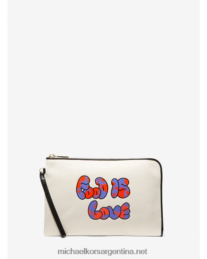 mujer natural/negro Watch Humber Stop Love Estuche mediano de lona de algodón Michael Kors T46HB01520