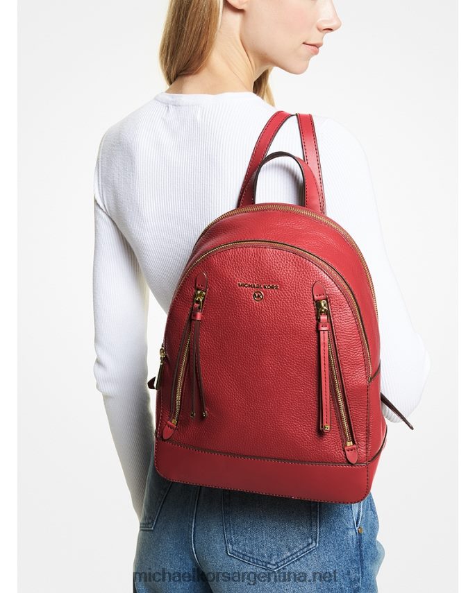 mujer carmesí mochila brooklyn mediana de piel granulada Michael Kors T46HB01205