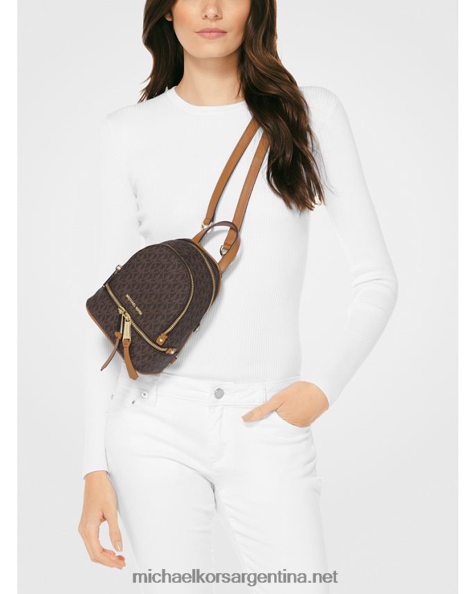mujer marrón mochila Rhea mini con logo Michael Kors T46HB01201