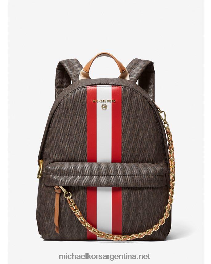 mujer rojo brillante mochila slater mediana con franja del logo de la firma Michael Kors T46HB01203