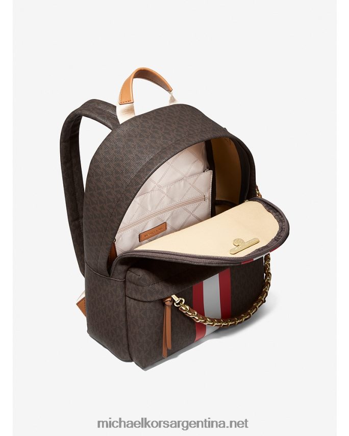 mujer rojo brillante mochila slater mediana con franja del logo de la firma Michael Kors T46HB01203