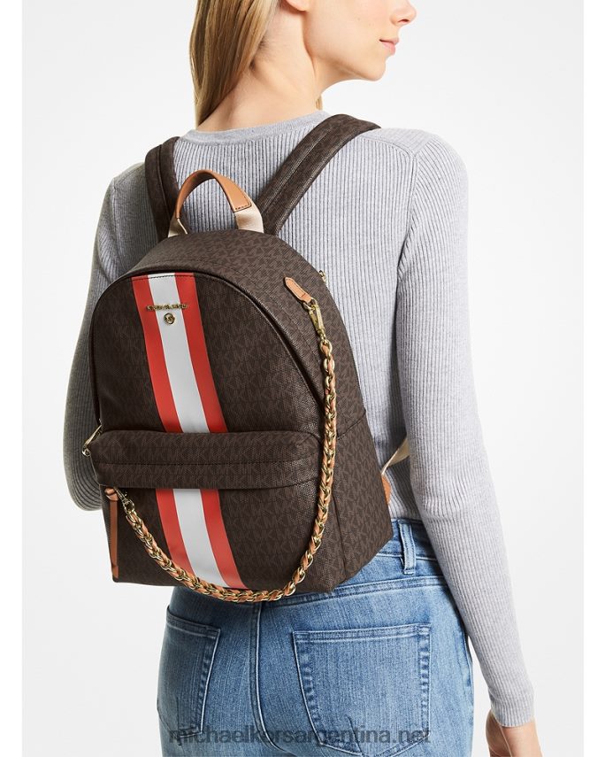 mujer rojo brillante mochila slater mediana con franja del logo de la firma Michael Kors T46HB01203