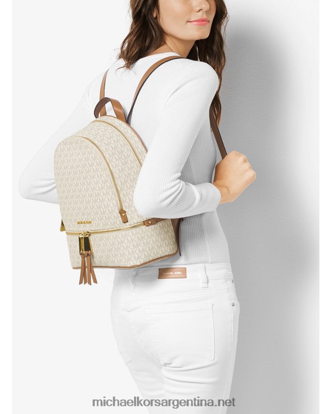 mujer vainilla mochila Rhea mediana con logo Michael Kors T46HB01195