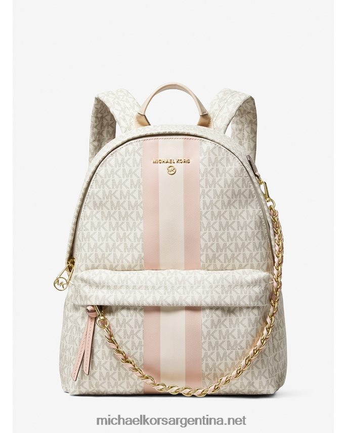mujer vainilla/rosa suave mochila Slater mediana con franja del logo Michael Kors T46HB01197