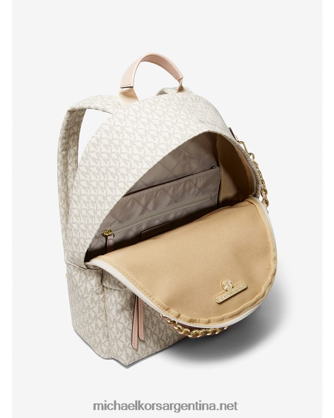 mujer vainilla/rosa suave mochila Slater mediana con franja del logo Michael Kors T46HB01197